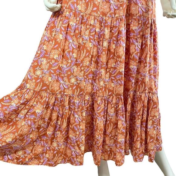 J. Crew Sleeveless Ruffle Floral Maxi Dress Orange Large - Picture 6 of 12